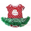 Christmas Minnie Dots Baby Bodysuit Green White Dots Pettiskirt & Santa Claus Print JS4928